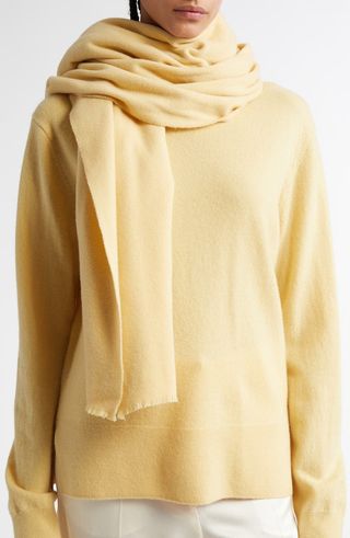 Oversize Shell Stitch Trim Wool, Cashmere & Cotton Scarf