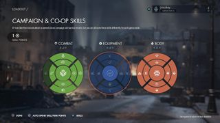 The Campaign and Co-Op skills upgrade menu in Sniper Elite: Resistance