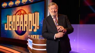 Jeopardy! UK host Stephen Fry in the studio for the quiz show