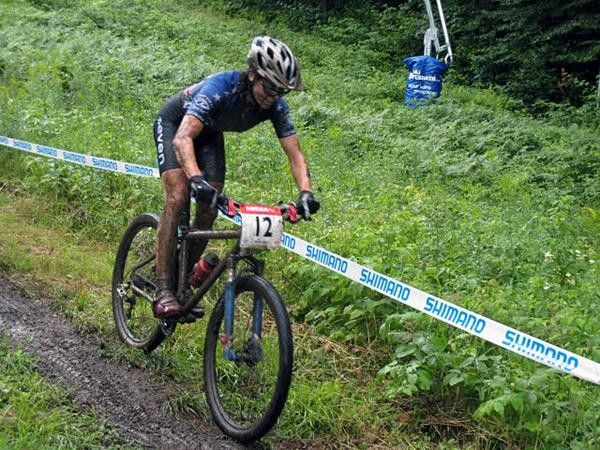 Mary McConneloug slides around in the mud at the Bromont World Cup.