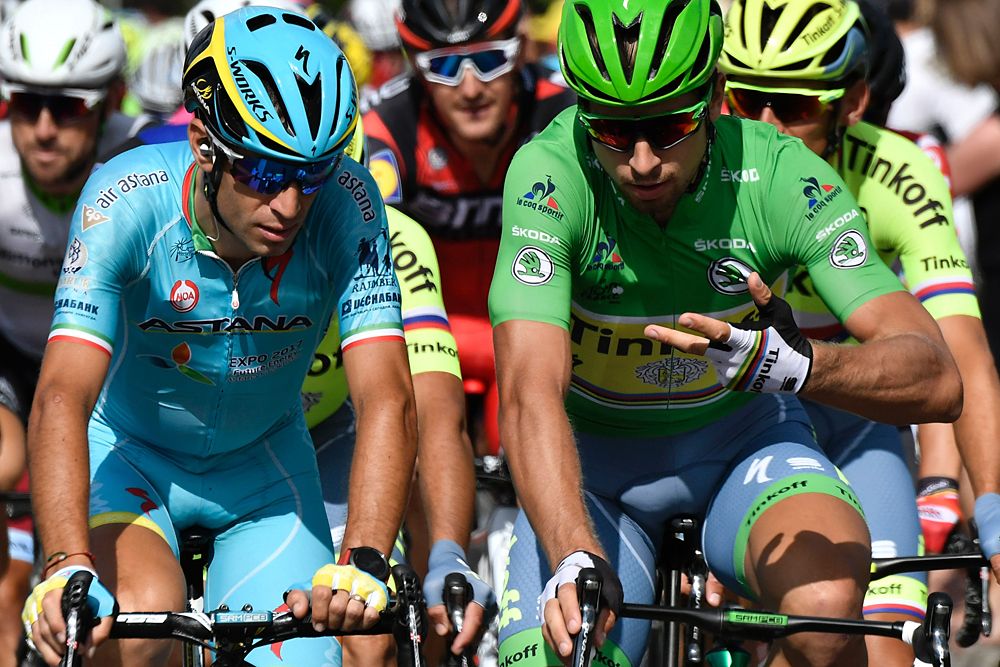 Vincenzo Nibali (Astana) and Peter Sagan (Tinkoff) at the start