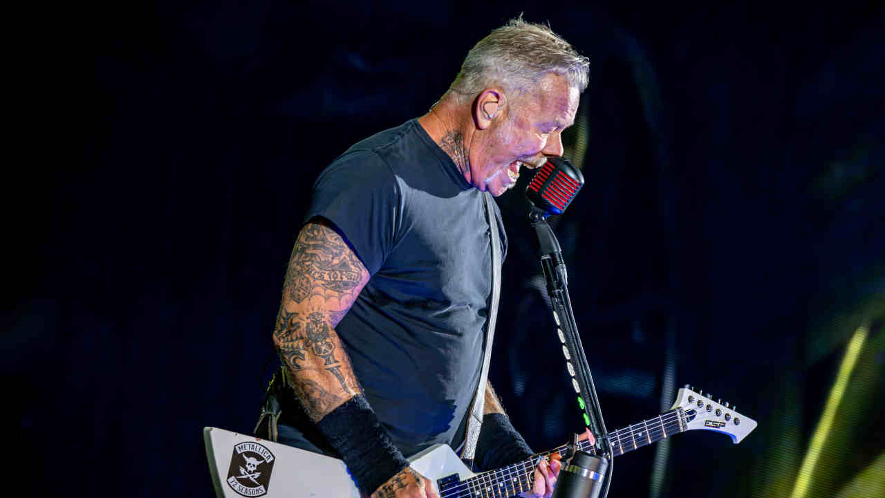 Metallica performing onstage at the Las Vegas Sphere