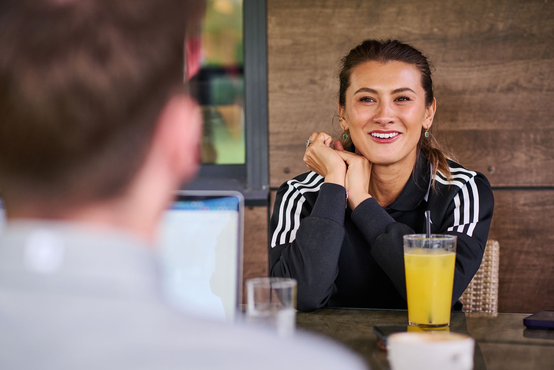 Dan Parker chatting with Mia Baker