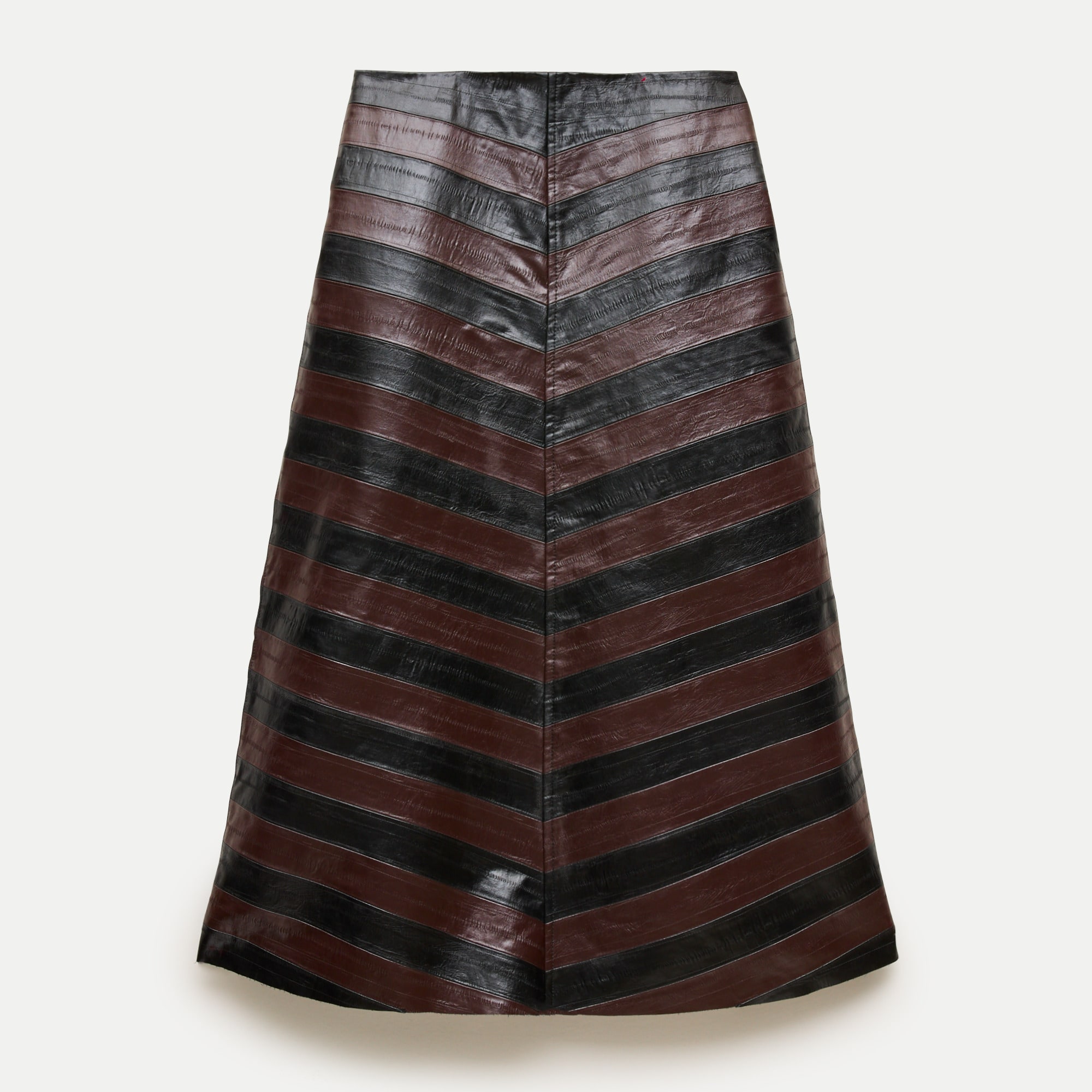 A-Line Skirt in Striped Eel-Embossed Faux Leather