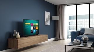 Roku TV in living room from best TV brand Hisense