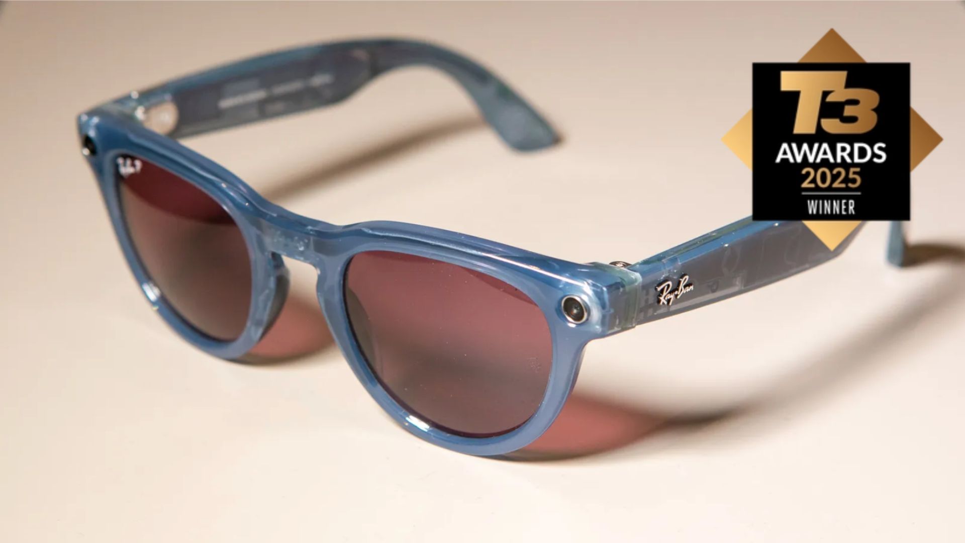 a close up image of the blue ray ban meta glasses on a white background