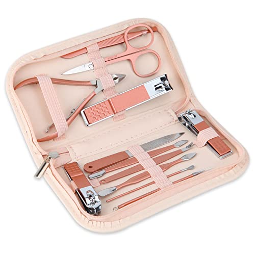 Nail Clippers and Beauty Tool Portable Set Manicure Set 12 in 1, With Pink Leather Bag, Suitable for Home, Workplace, Outdoor Travel, Gift Giving, Salon