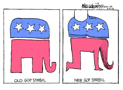 Political cartoon U.S. GOP symbol elephant sexual assault allegations sexism