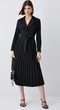 Long Sleeve Woven Pleated Midi Trench Dress, ( £183.20