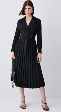 Long Sleeve Woven Pleated Midi Trench Dress, (£183.20) $315.20 | Karen Millen