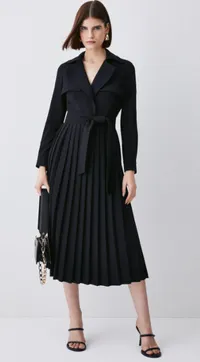 Long Sleeve Woven Pleated Midi Trench Dress, (£183.20) $315.20 | Karen Millen