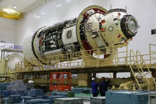 Russia's new Nauka module undergoes testing at the Baikonur Cosmodrome in Kazakhstan.