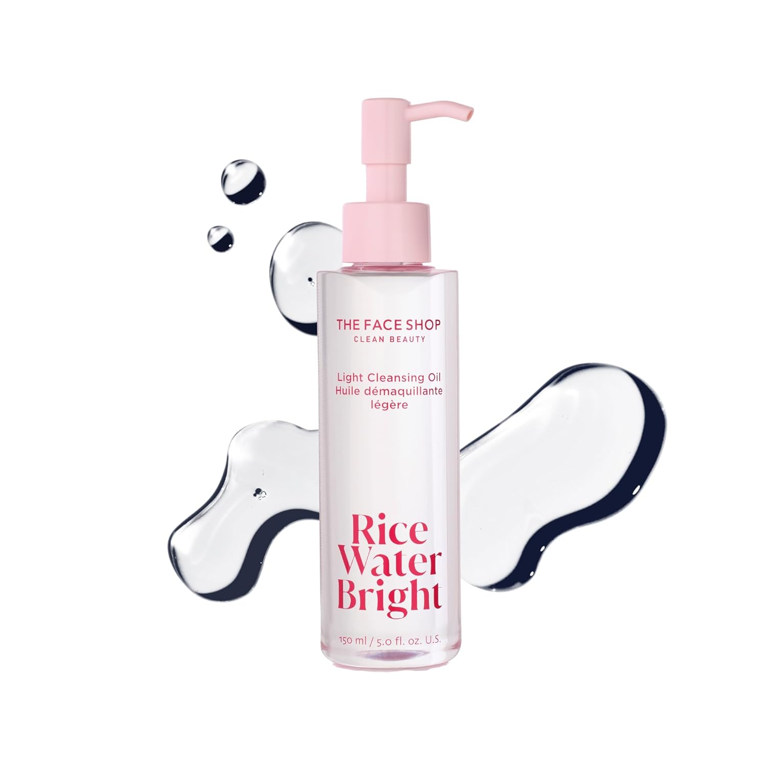 The Face Shop Rice Water Bright Light Facial Cleansing Oil, Daily Makeup Remover, Oil Cleanser, Vegan, Korean Skin Care With Jojoba Oil, Face Pore Cleanser, 150ml