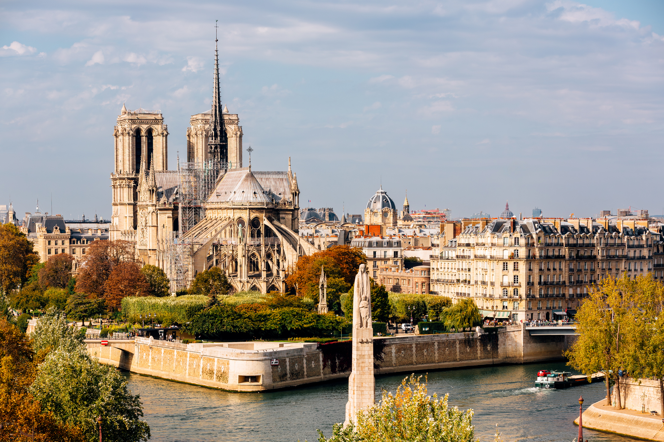 Paris cityscape with Notre Dame de Paris and Seine River
