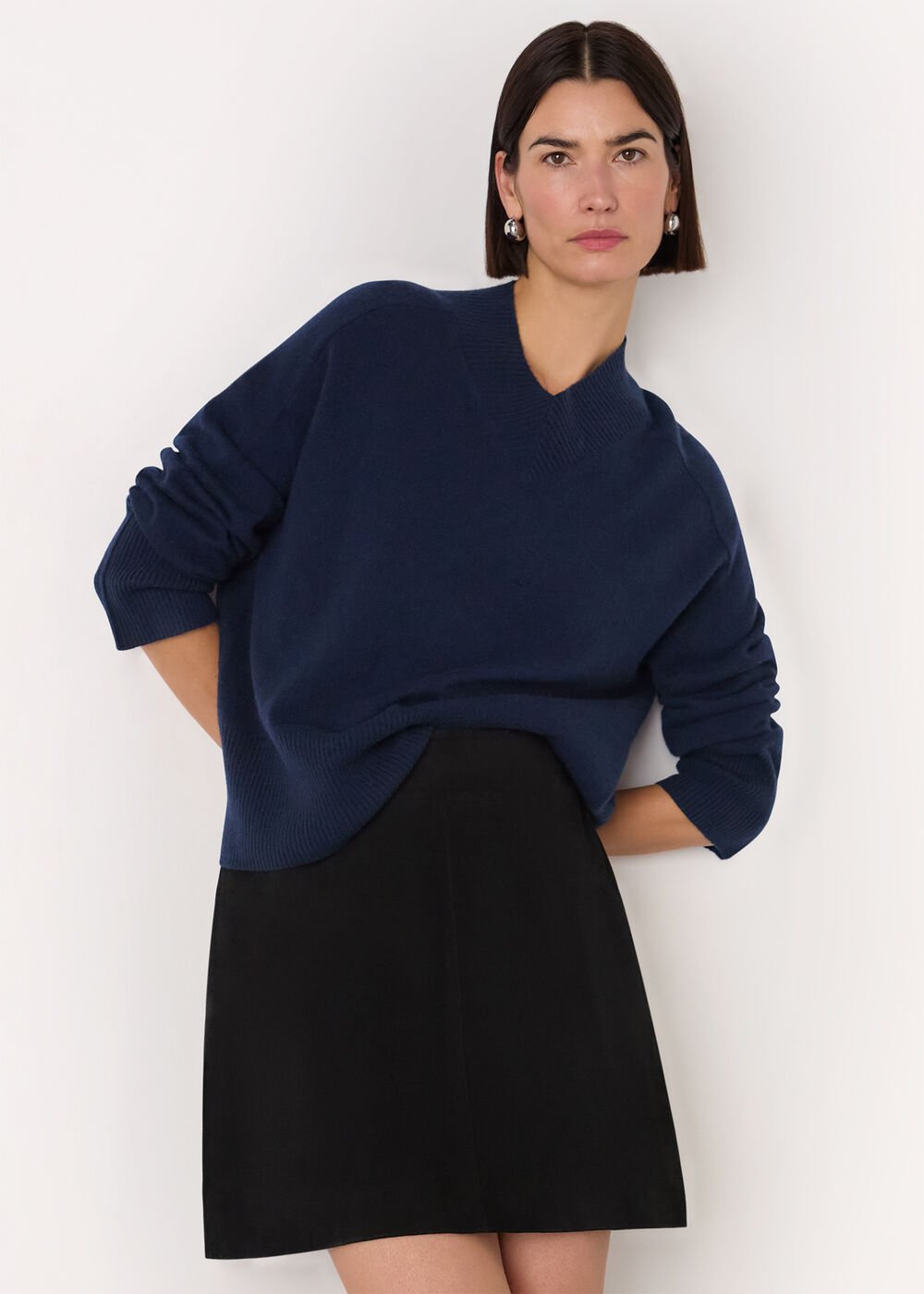 Navy Cashmere V Neck Knit