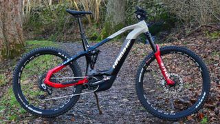 Haibike AllMtn CF SE electric mountain bike pictured from the side