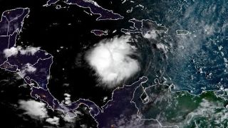 satellite photo of tropical storm ian in Caribbean Sea on Sept. 24, 2022.