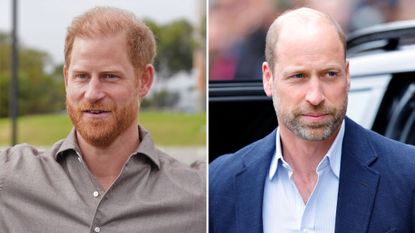 A composite of a picture of Prince Harry in Australia in April 2026 and a picture of Prince William in London in June 2026