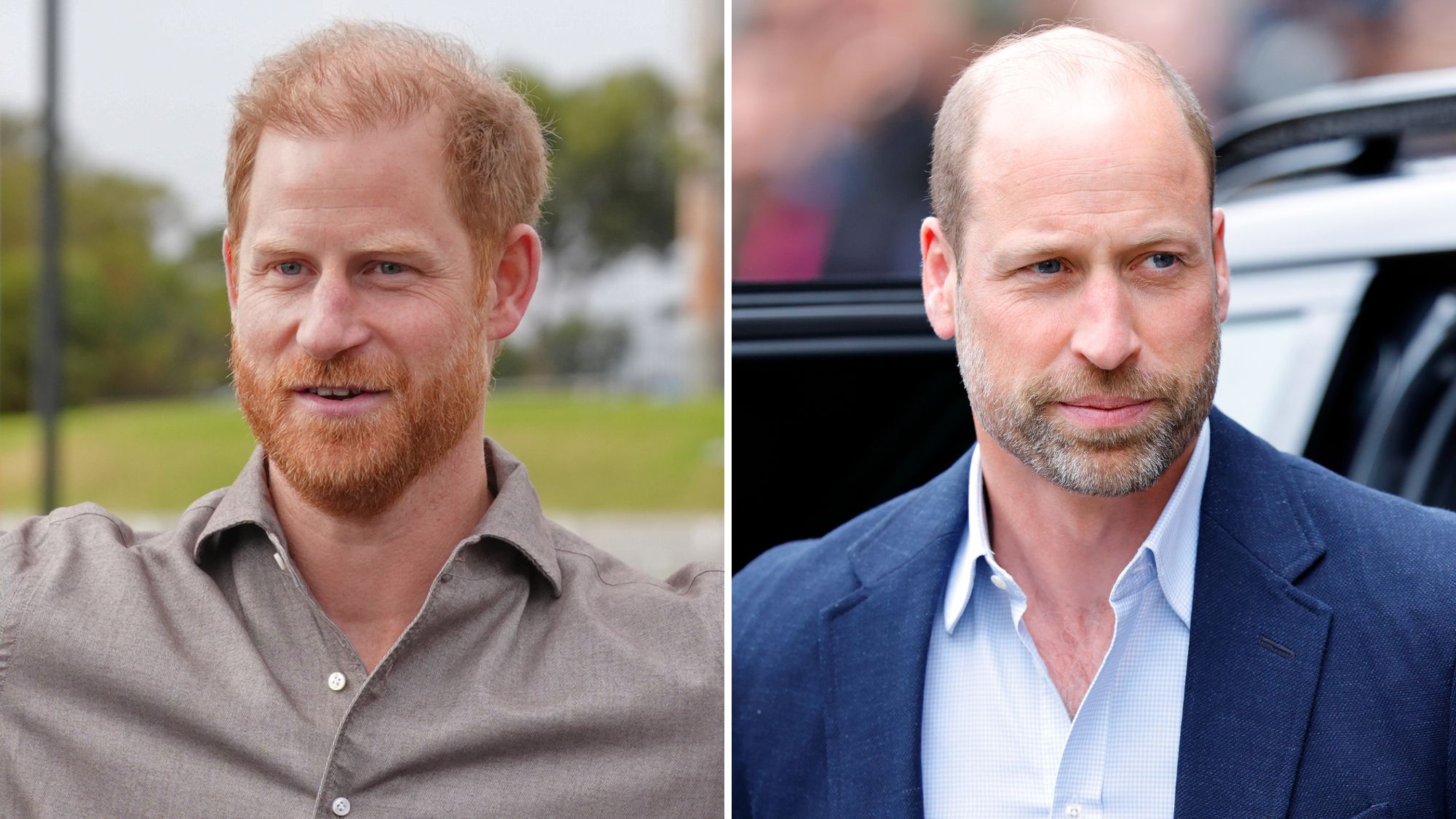 A composite of a picture of Prince Harry in Australia in April 2026 and a picture of Prince William in London in June 2026