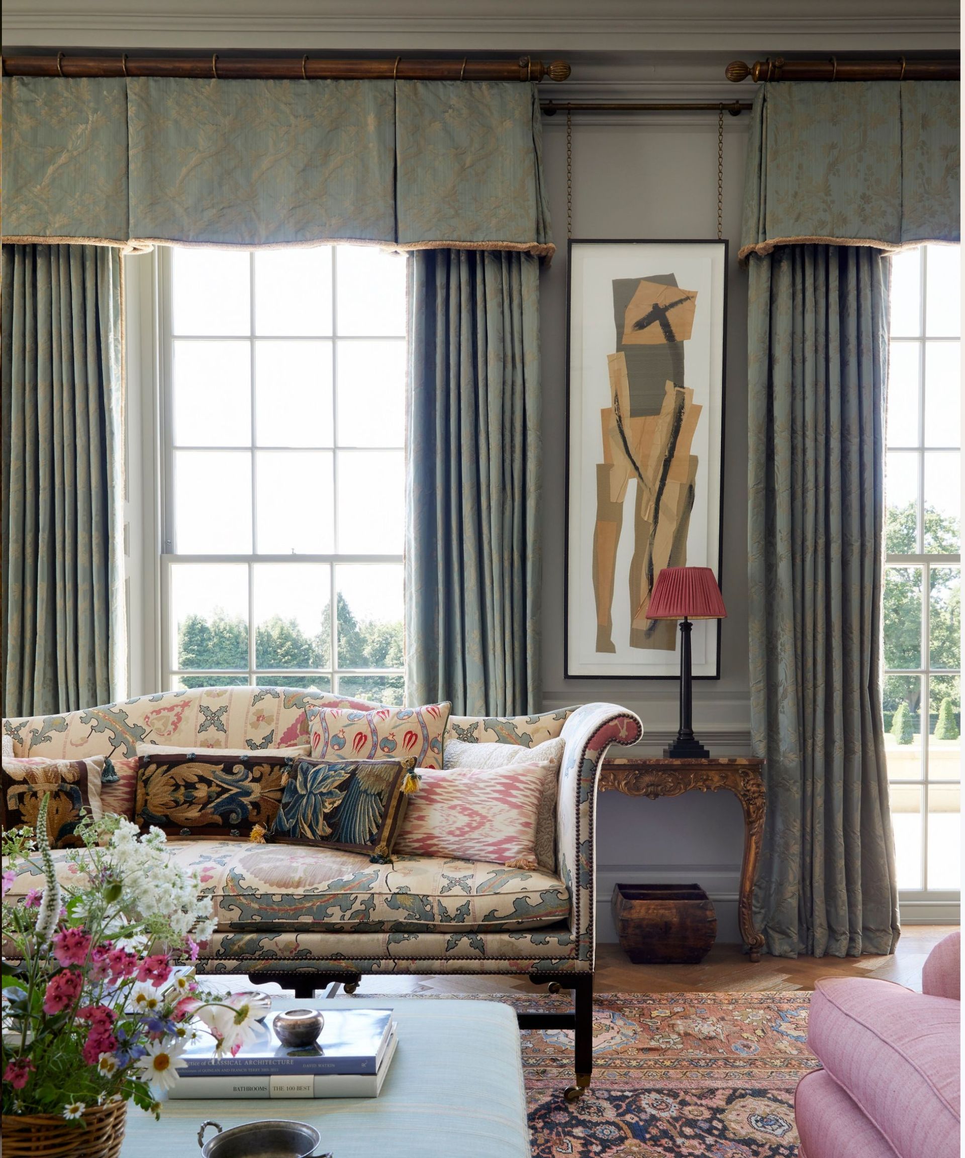 Full length curtains with a pelmet