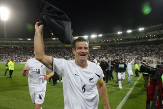 Ryan Nelsen captain of the All Whites celebrates their win during the 2010 FIFA World Cup Asian Qualifier match between New Zealand and Bahrain at Westpac Stadium on November 14, 2009 in Wellington, New Zealand.