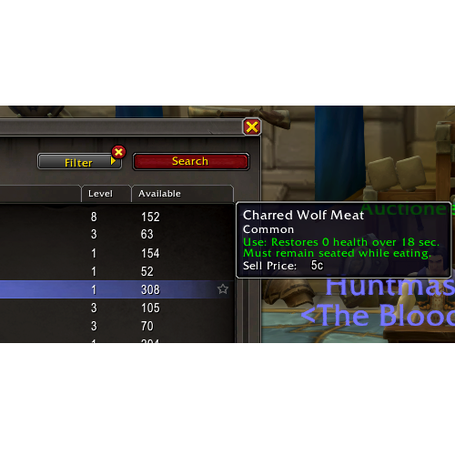 Multiple potions and food items in World of Warcraft are shown to have "restores 0 health" or "restores -0 health" in their tooltips.