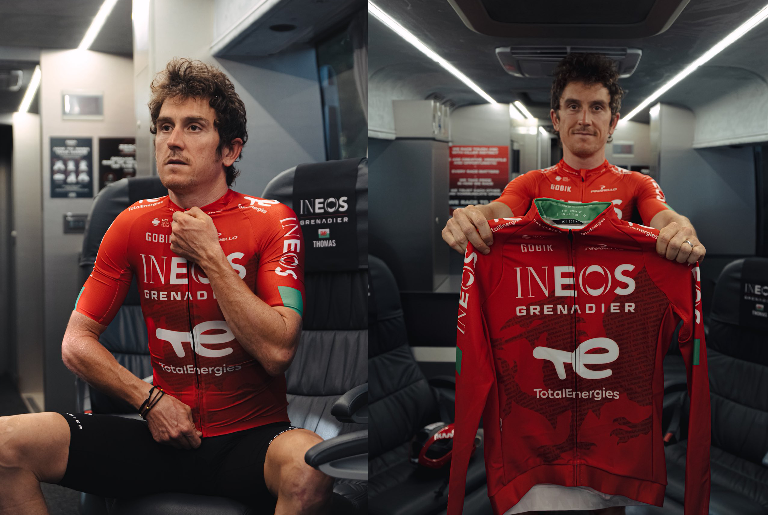 Geraint Thomas with a special red Ineos Grenadiers jersey