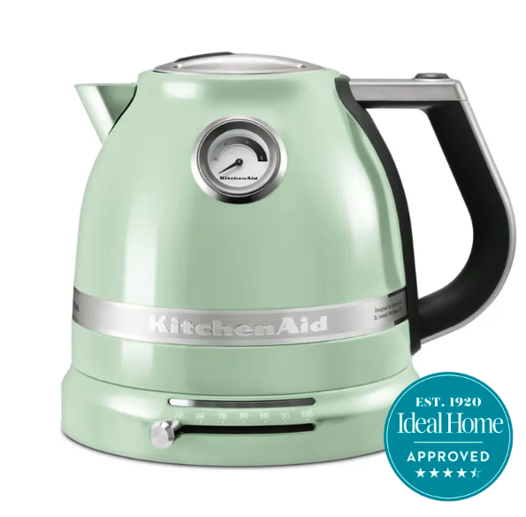 A green KitchenAid kettle on a white background