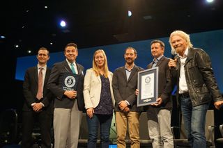 Virgin Galactic and The Spaceship Co. are presented with the Guinness World Record for the most powerful hybrid rocket to be used for crewed spaceflight.