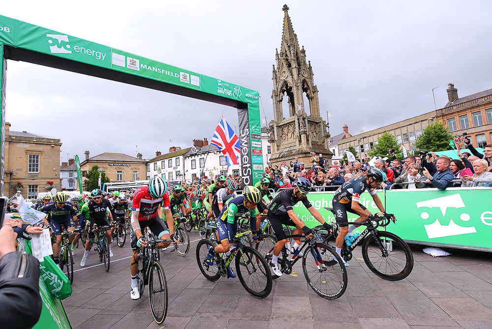 The peloton rolls out for the start of stage 4 at the Tour of Britain
