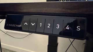 The control panel of the Dezctop Bifrost Elite 160 standing desk.