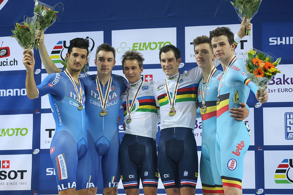 France's Bryan Coquard and Morgan Kneisky won the madison