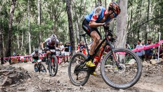 Leandre BOUCHARD (CAN) tackles the hills during the Men's Cross Country Mountain Biking