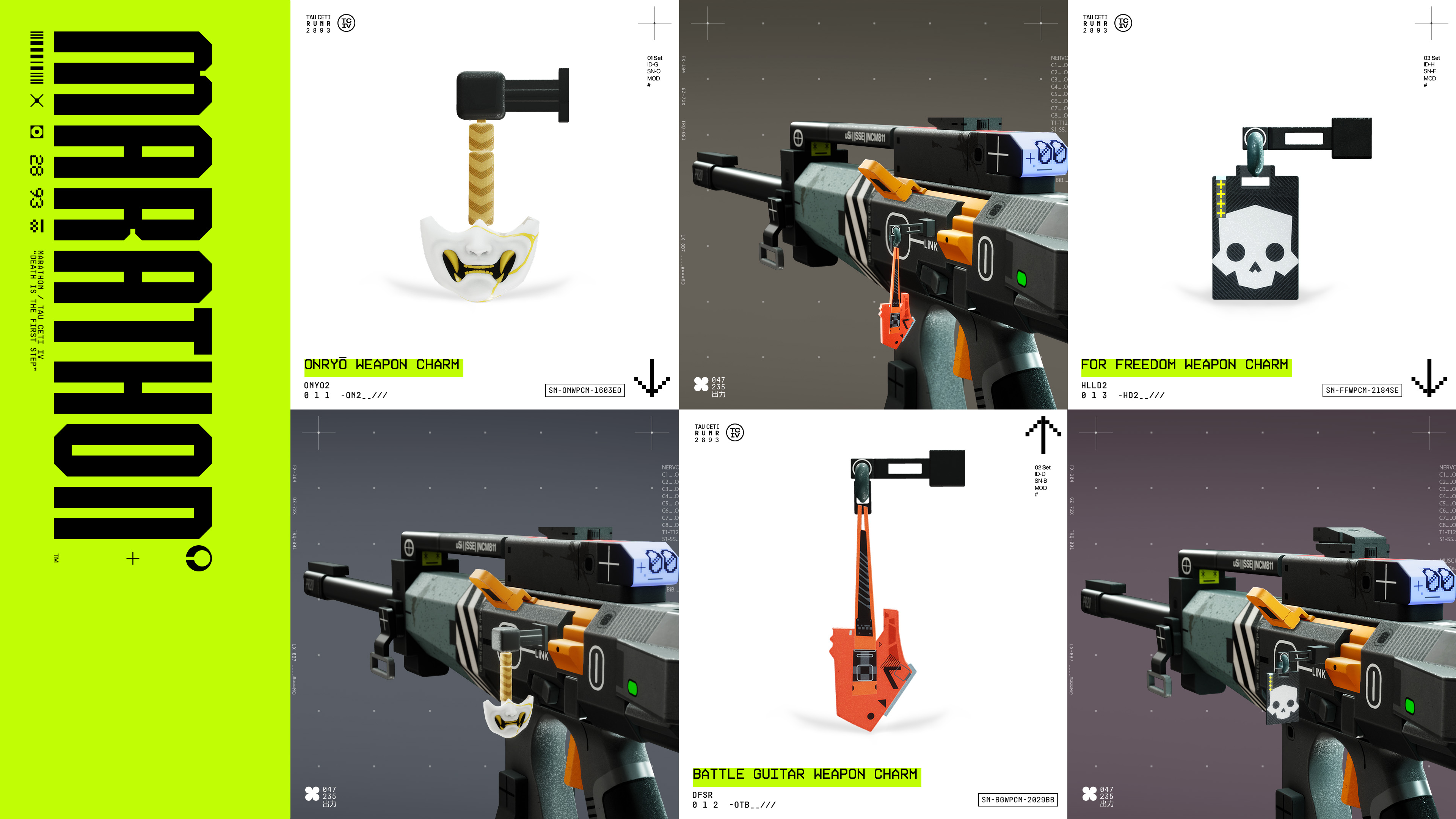 Marathon playstation-themed weapon charms from Ghost of Yotei, Death Stranding 2, and Helldivers 2