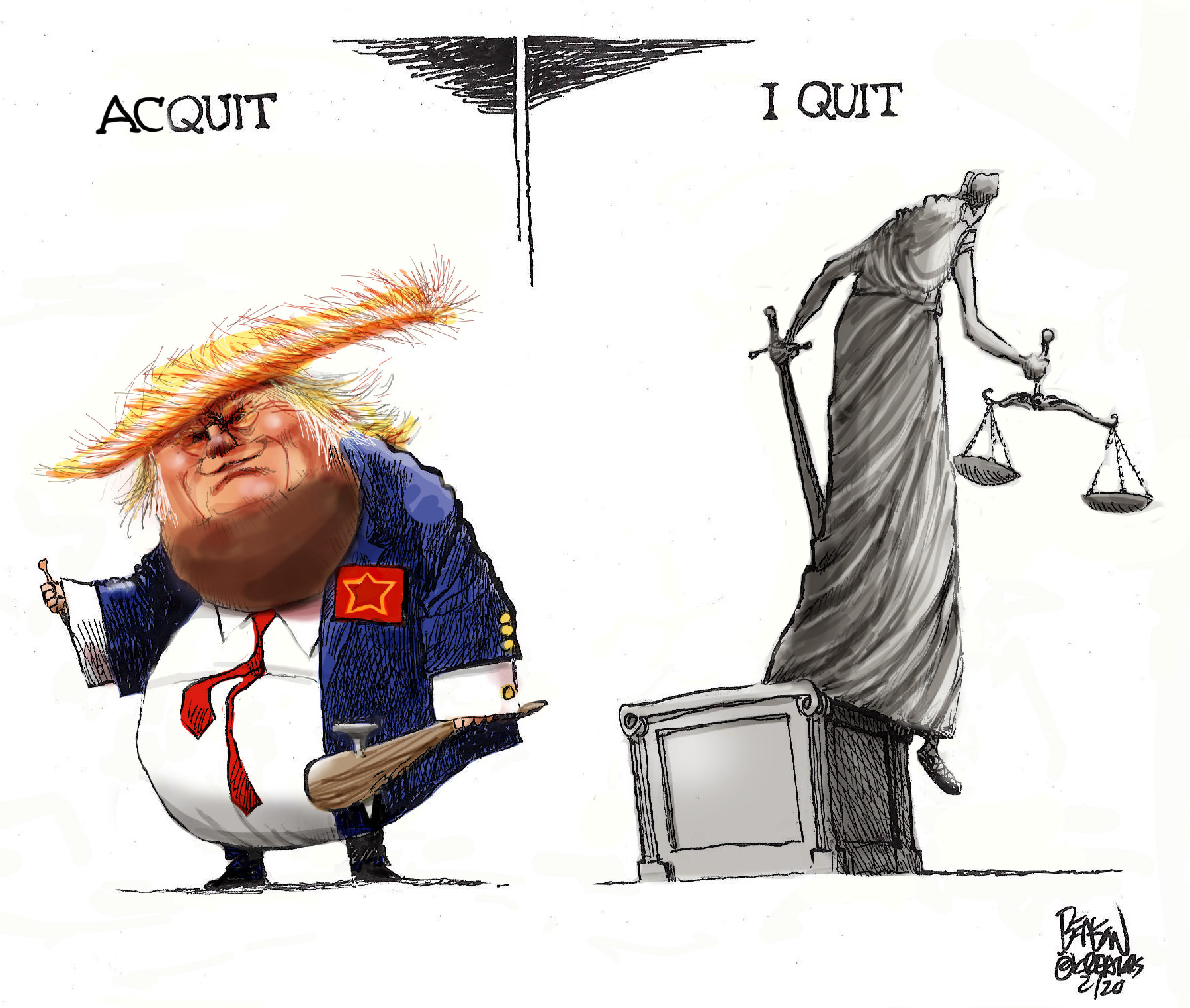 Political Cartoon U.S. Trump Lady Justice Senate impeachment acquittal ...