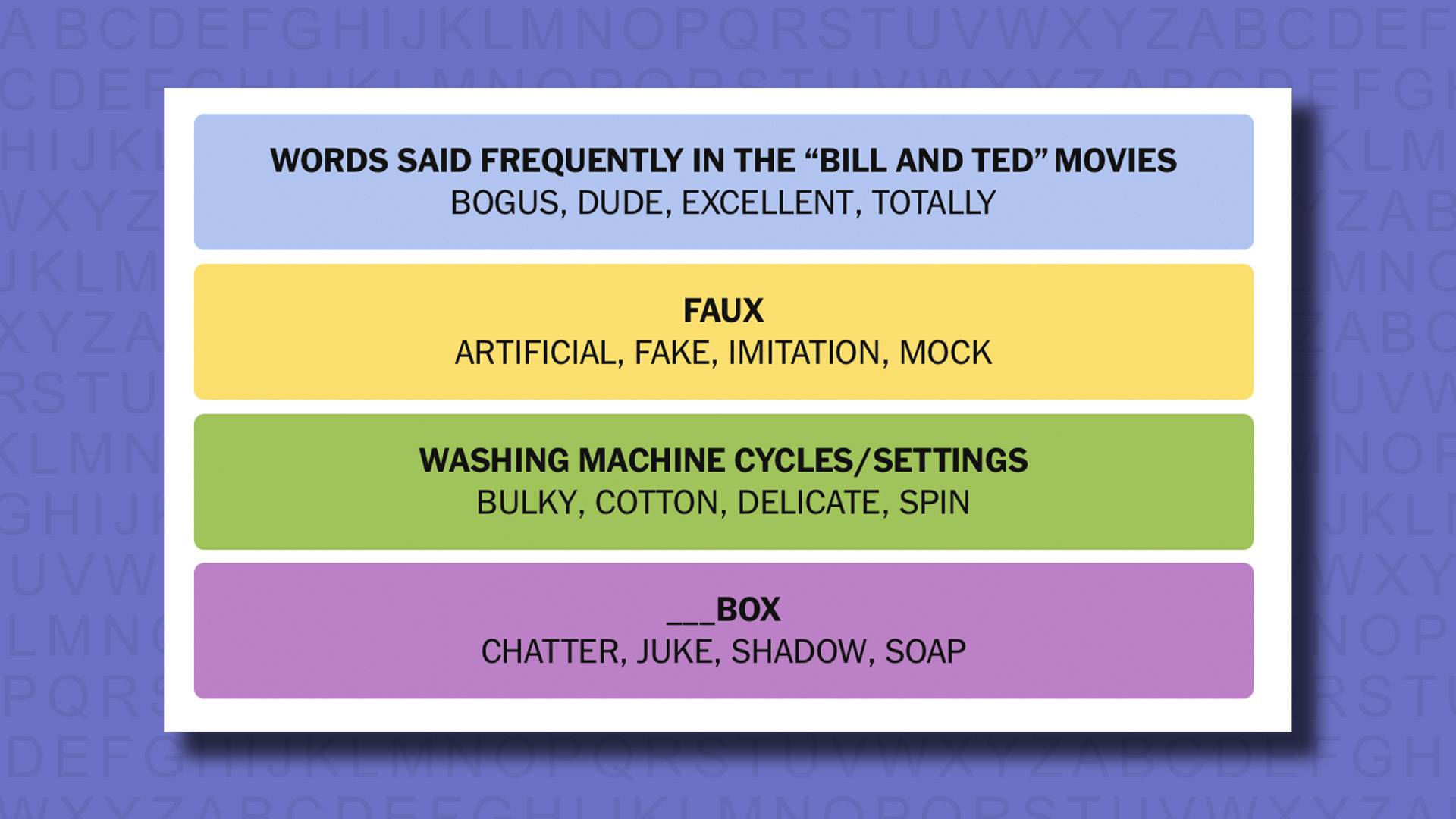 NYT Connections answers for game 636 on a purple background