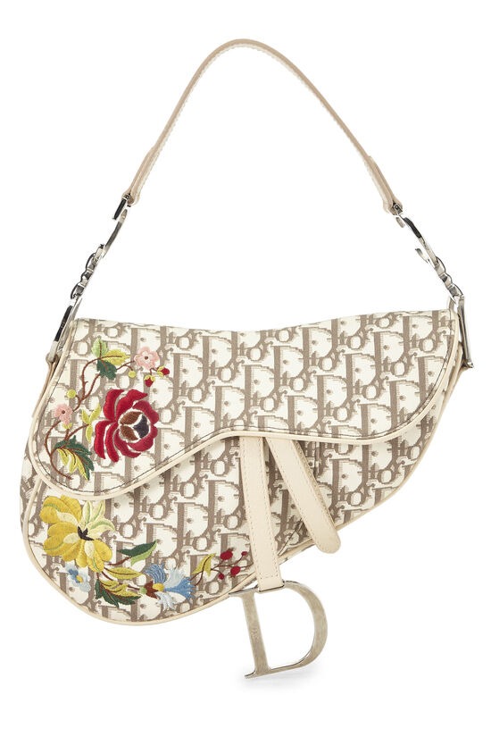 Christian Dior, Beige Floral Trotter Canvas Saddle Bag