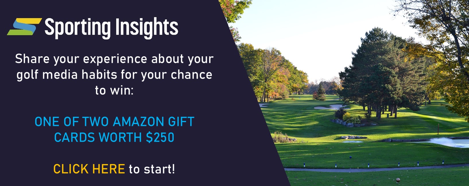 A graphic calling on people to take a survey about golf media habits for a chance to win an Amazon gift card