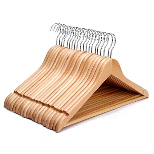 Karan Impex Wooden Coat Hangers - 20 Pack Premium Trouser Bar & Shoulder Notches for Men and Women’s Clothing Organization - Durable Wardrobe Storage Solution With Round Bar, Closet Essentials