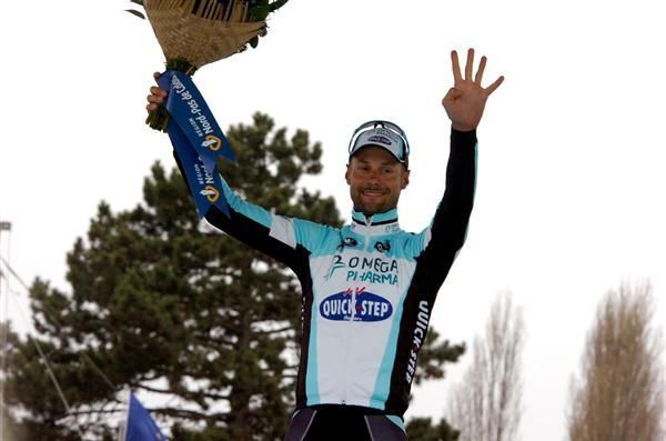Tom Boonen (Omega Pharma-QuickStep) on the podium