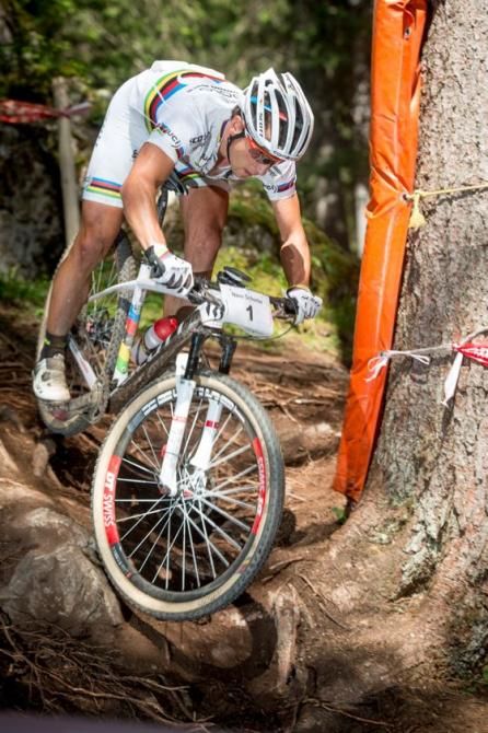Nino Schurter does a drop at Swiss nationals