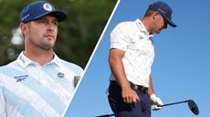 Bryson DeChambeau stares into the distance and looks at a driver