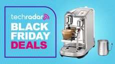 Nespresso coffee machine on blue background with text reading "TechRadar Black Friday Deals"