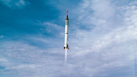 The launch of Virgil "Gus" Grissom on NASA's Mercury-Redstone 4 suborbital mission from Cape Canaveral on July 21, 1961.