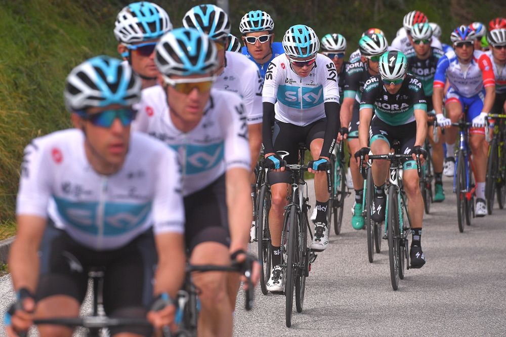 Chris Froome tucked into the Team Sky train