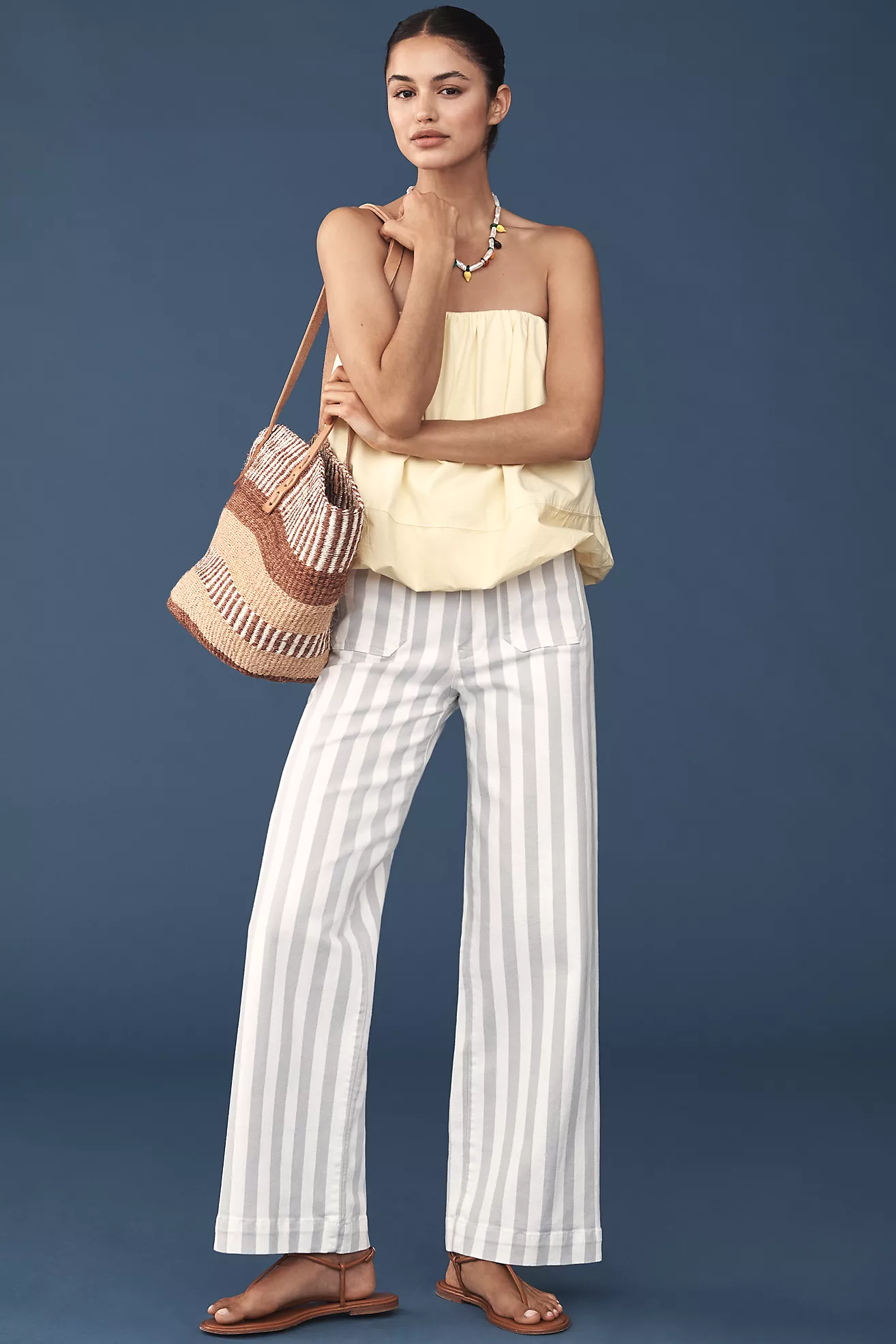 The Colette Full-Length Wide-Leg Pants by Maeve: Stripe Edition