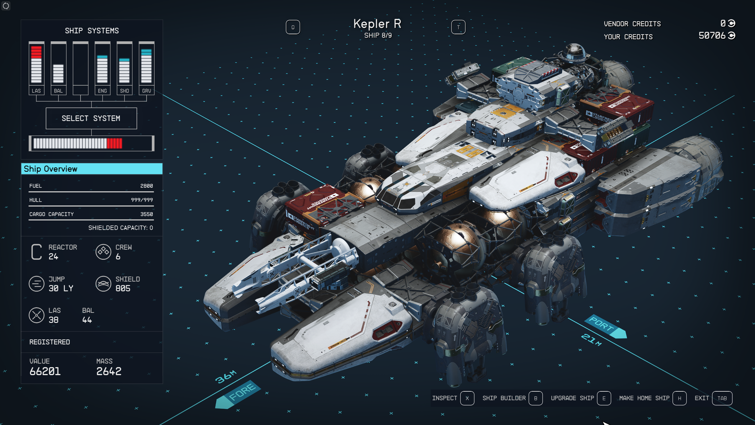Starfield Kepler R free ship with its stays displayed