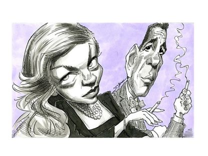 Editorial cartoon entertainment Bacall Bogart