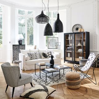 Boho grey living room from Maisons du Monde