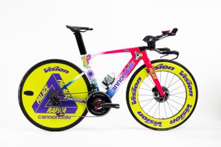 The Cannondale time trial bike used by EF, complete with Palace design